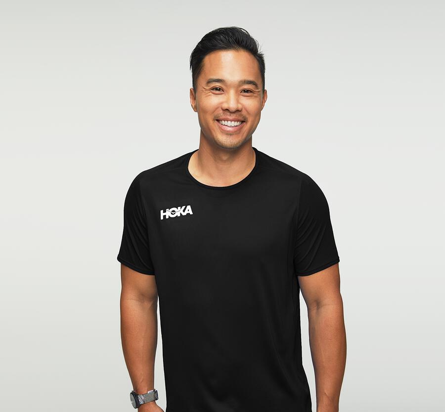 Hoka One One Performance Kort Sleeve Top Herr - Svarta - KAOEN-8136